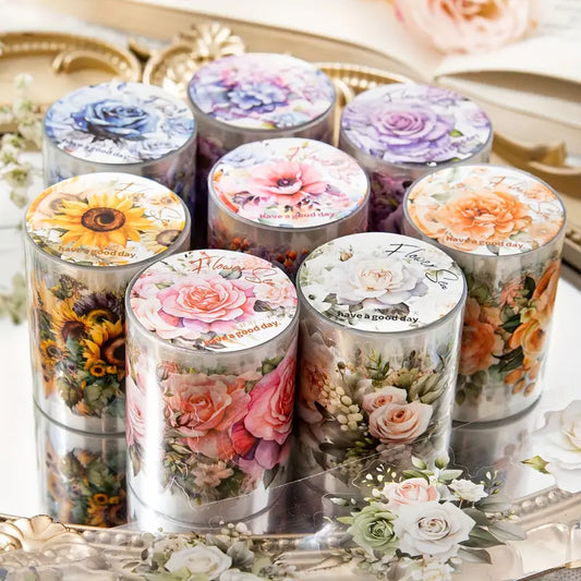 Floral Washi Tape - Elegant Plant & Flower Designs, Waterproof PET Adhesive for Scrapbooking, Phone Cases & Albums - Perfect Stationery Gift for Friends, Crafting, Decorative